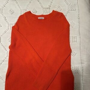 For The Republic Orange Crew Neck Sweater with Ribbed Accents